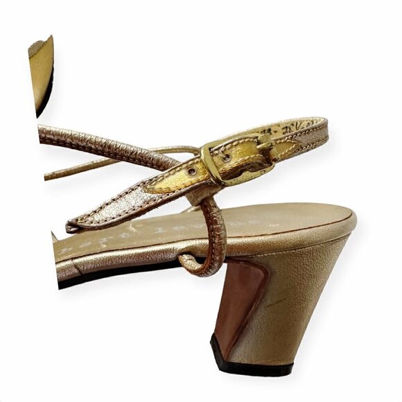 Vintage Herbert Levine Mod Sling Back Pump,  Size 7 1/2 B, Gold - Picture 11 of 16